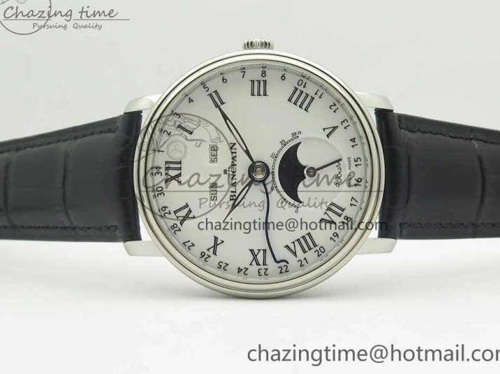 0512 FlexibleFit Villeret Quantième Complet 8 Jours SS Complicated Function OMF 1:1 Best Edition White Dial on Black Leather Strap A 7984